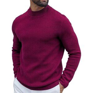 Coofandy Men Dark Red Mock Turtleneck Knitted Half Neck Pullover Sweaters